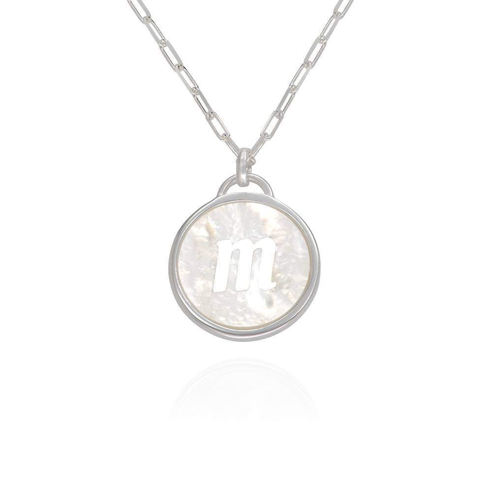 Collier avec pendentif lettre initiale personnalisée en or blanc 9 carats et nacre pour femme-1