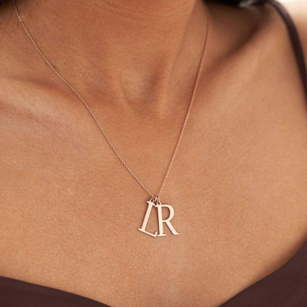 Collier avec pendentif lettre initiale personnalisée en or rose 10 carats-2