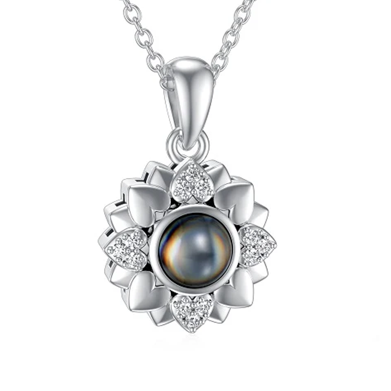 Collier avec pendentif en forme de cœur et fleurs de projection personnalisées en argent sterling pour femme-1