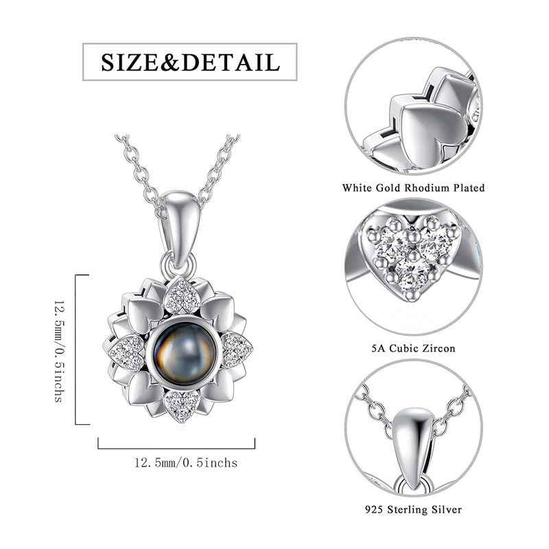 Collier avec pendentif en forme de cœur et fleurs de projection personnalisées en argent sterling pour femme-3