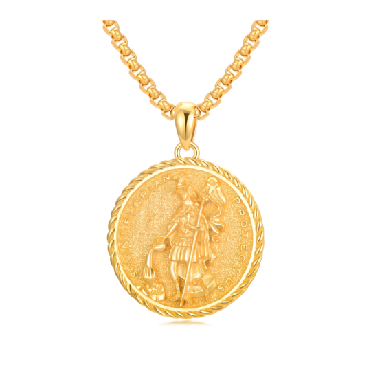 Colar com pingente de Saint Florian banhado a ouro amarelo e prata esterlina para homens