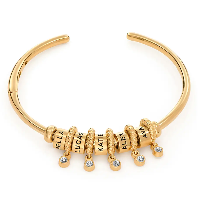 Pulsera con colgante de circonita cúbica redonda con grabado personalizado en oro vermeil para mujer-1