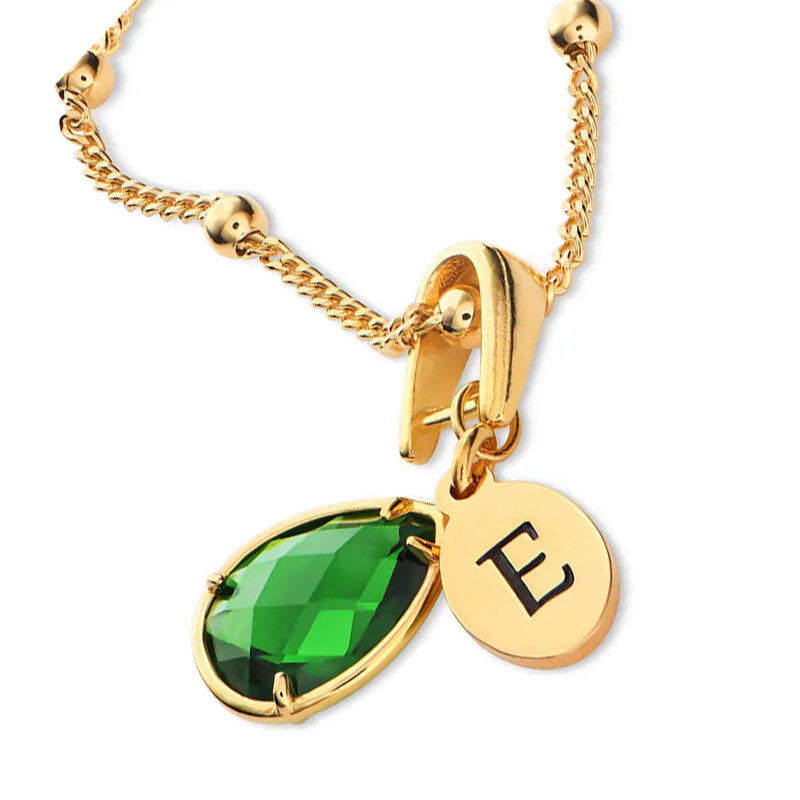 Gold Vermeil Drop Birthstone & Personalized Initial Letter Pendant Necklace for Women-2