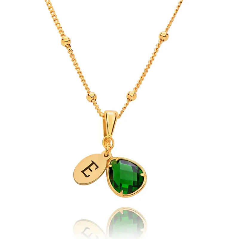 Gold Vermeil Drop Birthstone & Personalized Initial Letter Pendant Necklace for Women-1