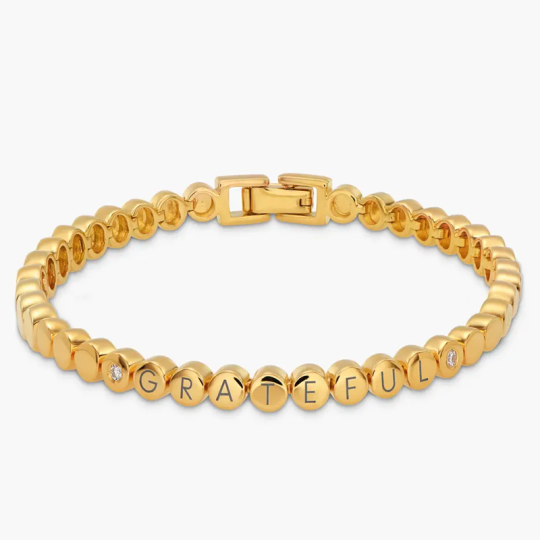 Gold Vermeil Personalized Letter Beads Cubic Zirconia Bracelet for Women Men