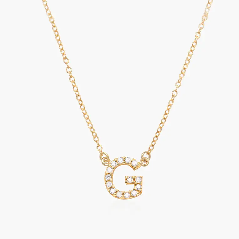 Gold Vermeil Personalized Initial Necklace with Cubic Zirconia for Women-1