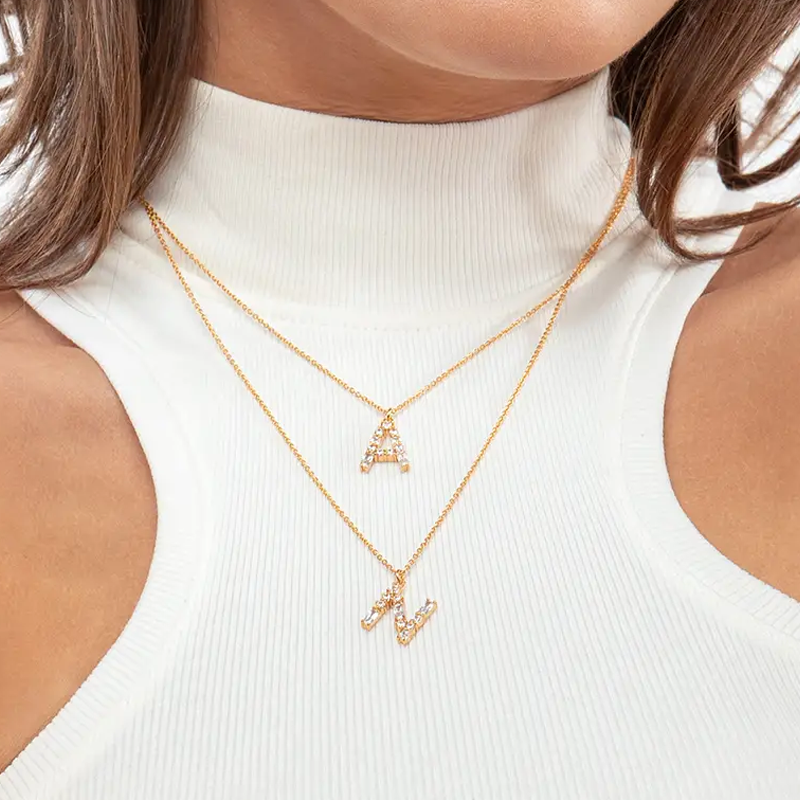 Gold Vermeil Personalized Initial Necklace with Cubic Zirconia for Women-3