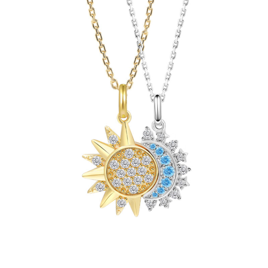 Gold Vermeil Cubic Zirconia Moon & Sun Pendant Necklace for Women