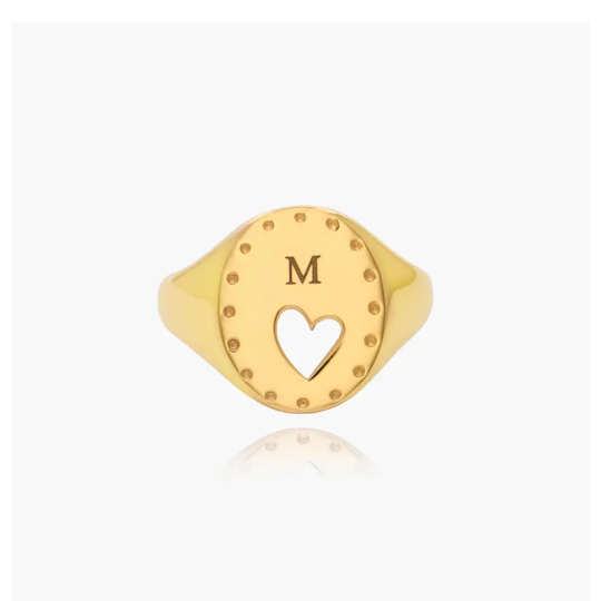 Bague en or vermeil avec initiale personnalisée en forme de cœur pour femme