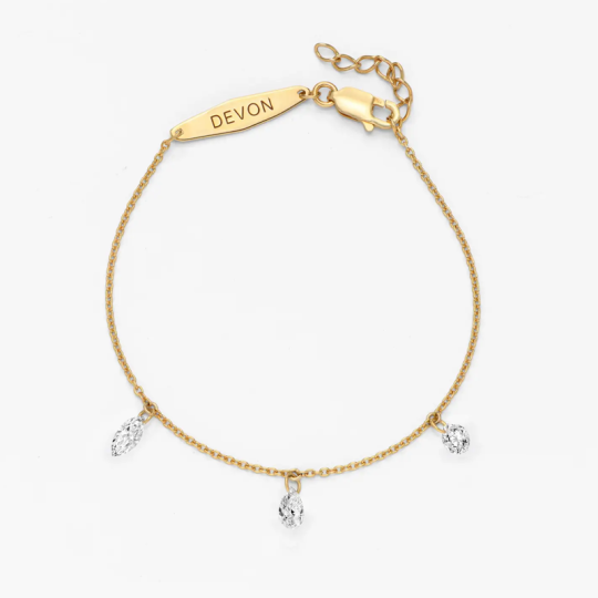 Pulseira de pingente de gota de nome personalizado de vermeil de ouro para mulheres