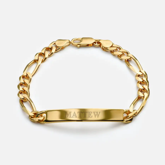 Pulseira de identificação inicial personalizada Gold Vermeil para mulheres e homens