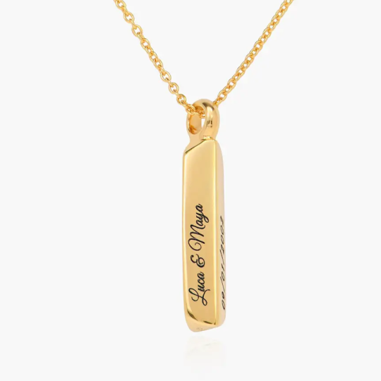 Gold Vermeil Personalized Name Bar Necklace for Women Men