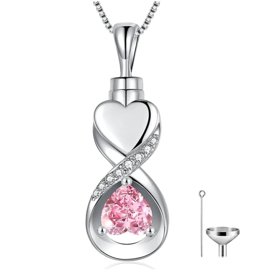 Collana con urna in argento sterling con zirconi cubici e simbolo dell'infinito a forma di cuore per le ceneri