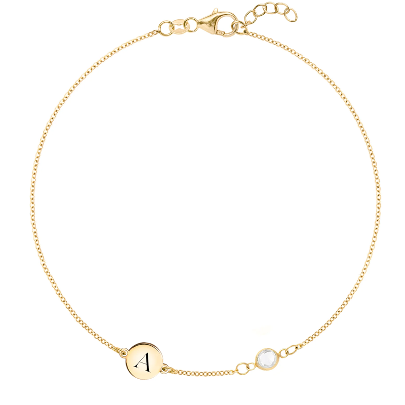 Gold Vermeil Personalized Birthstone Initial Charm Bracelet for Women-1