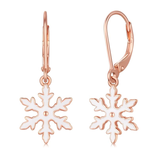 Sterling Silver with Rose Gold Plated Snowflake Lever-back Earrings