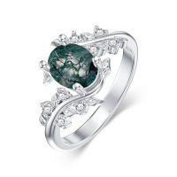 wholesale 925 Sterling Silver Moss Agate Ring With Cubic Zirconia Leaf Vine Band For Women-