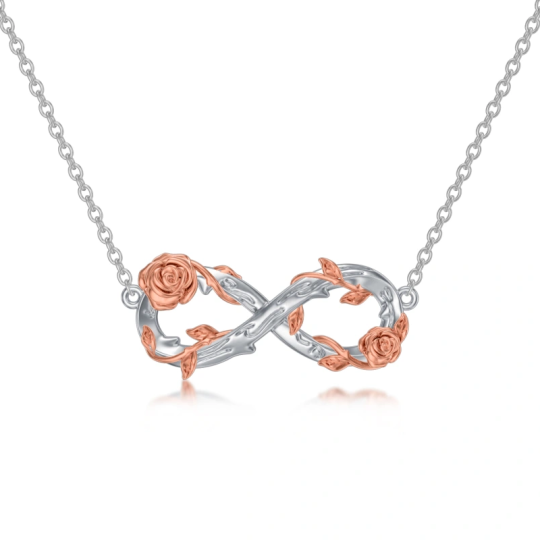 Sterling Silver Two-tone Rose & Infinity Symbol Necklace for Women