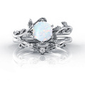 wholesale S925 Sterling Silver Opal and Diamond Ring Set Elegant Nature-Inspired Design-0-0