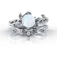 wholesale S925 Sterling Silver Opal and Diamond Ring Set Elegant Nature-Inspired Design-US # 4