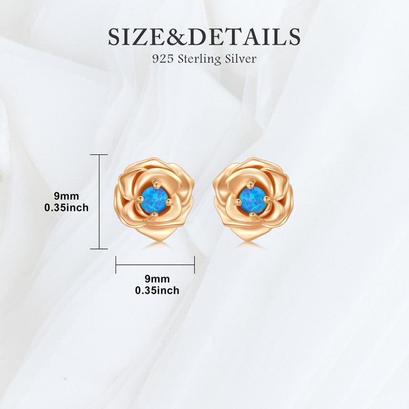 Sterling Silver with Rose Gold Plated Opal Rose Stud Earrings for Women-5