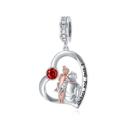 10K Silver & Rose Gold Personalized Birthstone & Father & Daughter & Heart Dangle Charm with Engraved Word