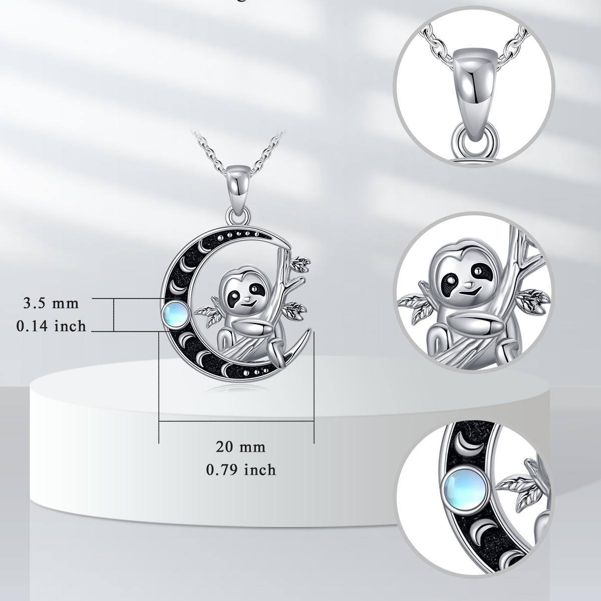 Collana con ciondolo a forma di luna panda rossa in argento sterling bicolore per donna-4