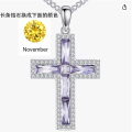wholesale 925 Sterling Silver Cross Pendant Necklace With Yellow Cubic Zirconia For Women-0-6