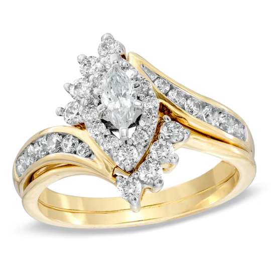 14K Gold 1 CT Marquise Shaped Diamond Personalized Engraving & Couple Engagement Ring