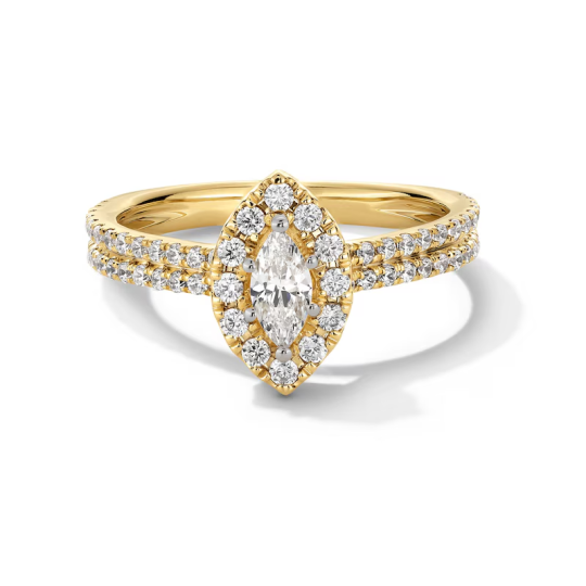 14K Gold 1 CT Marquise Shaped Diamond Frame Double Row Shank Engagement Ring