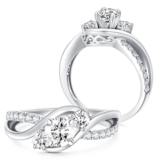 18K White Gold 1 CT Moissanite Personalized Engraving & Couple Engagement Ring