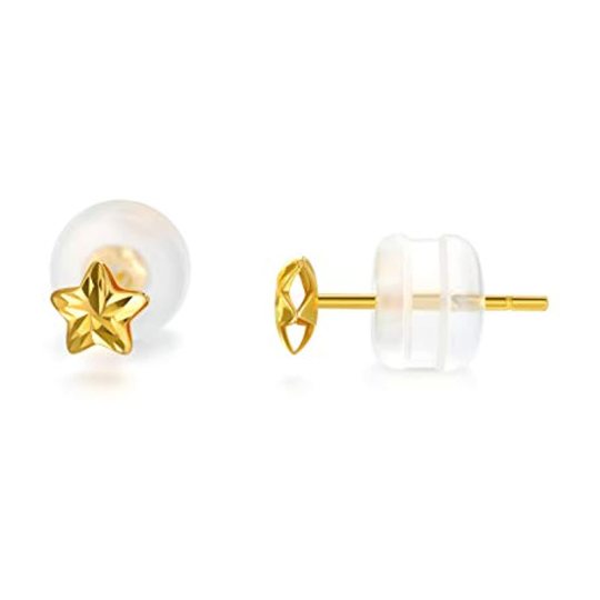 18K Gold Pentagram Stud Earrings