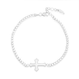 Sterling Silver Cross Stainless Steel Cuban Chain Charm Bracelet for Men-17