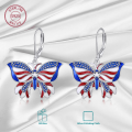 wholesale 925 Sterling Silver Blue American Flag Butterfly Drop Earrings For Women-0-11
