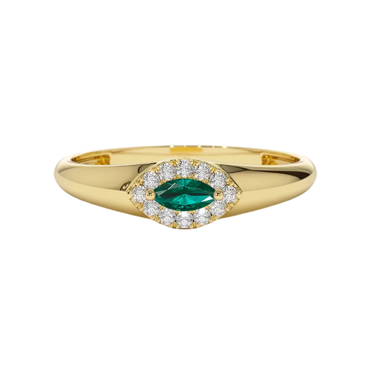 10 Karat Goldring mit Halo-Fassung im Marquiseschliff