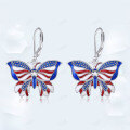 wholesale 925 Sterling Silver Blue American Flag Butterfly Drop Earrings For Women-0-12