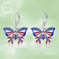 wholesale 925 Sterling Silver Blue American Flag Butterfly Drop Earrings For Women-0-7