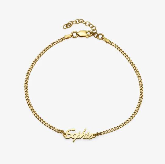 Sterling Silver with Yellow Gold Plated Custom Name Anklet
