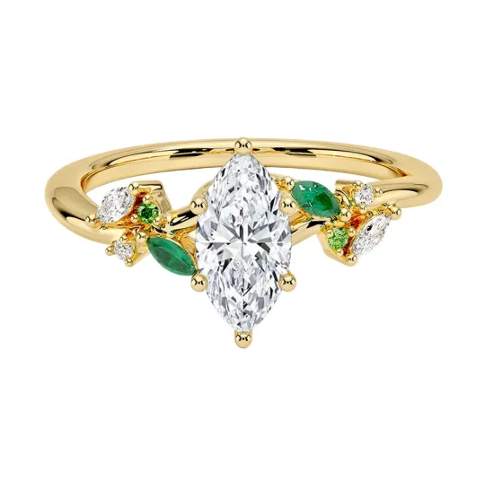 Anillo de compromiso de plata de ley con esmeralda y diamantes de talla marquesa de 0,75 a 3,25 quilates de peso total, creado en laboratorio, con certificación IGI.