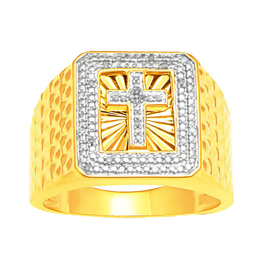 Anillo de sello con cruz en oro blanco y oro amarillo de 14 quilates para hombres