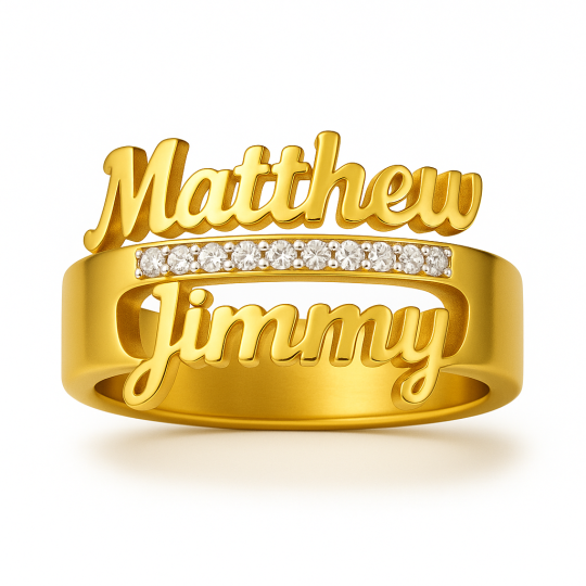 Anillo clásico personalizado con nombre para hombre, de oro de 14 quilates y moissanita