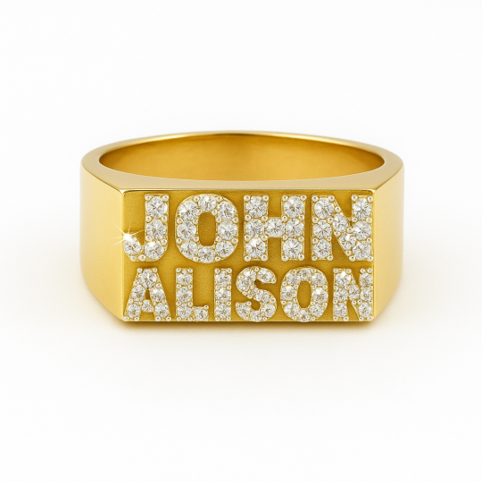 Anillo para hombre de oro de 14 quilates con moissanita personalizado con nombre clásico para hombres