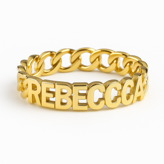 Anillo clásico personalizado con nombre en oro de 14 quilates para hombres