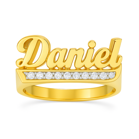 Banda para hombre en oro de 14 quilates con moissanita, personalizable y grabable, para hombres