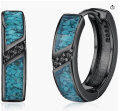 wholesale 925 Sterling Silver Black Plated Created Turquoise Cz Hoop Earrings-0-0