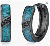 wholesale 925 Sterling Silver Black Plated Created Turquoise Cz Hoop Earrings-