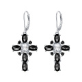 wholesale 925 Sterling Silver Black White Cubic Zirconia Cross Drop Earrings For Women-0-0