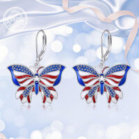 wholesale 925 Sterling Silver Blue American Flag Butterfly Drop Earrings For Women-