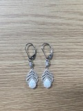 wholesale 925 Sterling Silver Cubic Zirconia Blue Moonstone Leaf Drop Earrings For Women-0-6