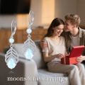 wholesale 925 Sterling Silver Cubic Zirconia Blue Moonstone Leaf Drop Earrings For Women-0-3