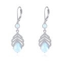 wholesale 925 Sterling Silver Cubic Zirconia Blue Moonstone Leaf Drop Earrings For Women-0-0